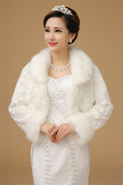 新款新娘婚纱披肩秋季冬季款礼服旗袍长袖毛披肩米白色女款