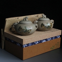 粗陶茶叶罐 陶瓷罐 高档礼盒装茶叶罐 通用包装盒小号密封罐 精陶