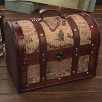 欧式仿古航海地图大木箱子海盗箱藏宝箱 密室逃脱道具箱 可改锁