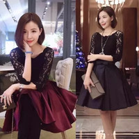 2015春季新款韩版女装 时尚蕾丝修身气质连衣裙 两件套女裙打底裙