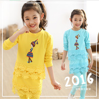 童装2016儿童长袖运动两件套装 女孩秋季套装中大童卡通图案9-11