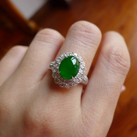 老坑高色满绿起荧光翡翠戒指