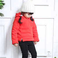 童装女童新款韩版时尚纯色连帽加绒加厚卫衣潮外套温暖舒适促销