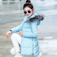冬装新款韩版大码纯色修身百搭棉衣棉服中长款大毛领女士时尚外套
