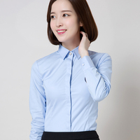 春季女士黑白长袖衬衫韩版修身职业装商务正装方领OL大码通勤衬衣
