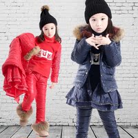 品牌童装5女童冬装潮10大童女装卫衣三件套装11加厚12韩版13岁15
