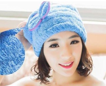 [2个装】韩国珊瑚绒干发帽超强吸水加大加厚双面蝴蝶结浴帽公主