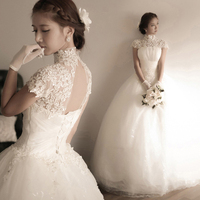 钻石蕾丝韩式公主新娘绑带一字肩婚纱礼服2016冬季新款3267
