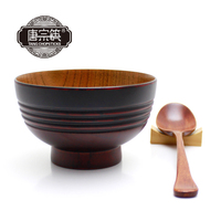 唐宗筷创意整木制股线碗家用原木碗儿童宝宝饭碗汤碗木勺餐具套装