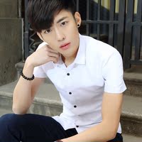 夏季白色短袖衬衫青年修身男装精致韩风时尚修身商务正装衬衣上班