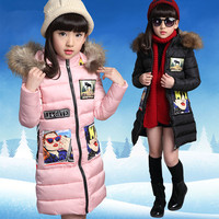 韩版女童棉衣外套加厚中长款羽绒棉服中大童女孩冬季宝宝卡通棉袄