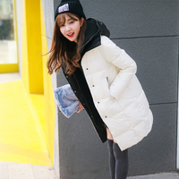 实拍2015冬季女士修身带帽假二件中长款羽绒棉衣学生加厚棉服外套