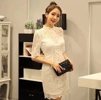 韩国代购 最新款韩版显瘦修身蕾丝连衣裙 女装包臀打底中袖晚礼服