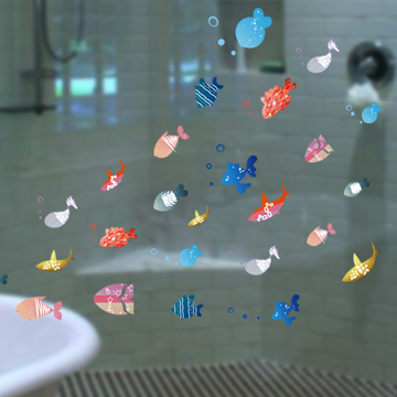 卡通小鱼墙贴儿童房墙壁装饰卫生间浴室瓷砖玻璃贴纸海洋鱼群贴画