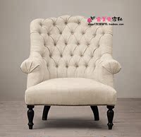 美式乡村布艺单人沙发法式复古做旧软包拉扣老虎椅欧式简约休闲椅