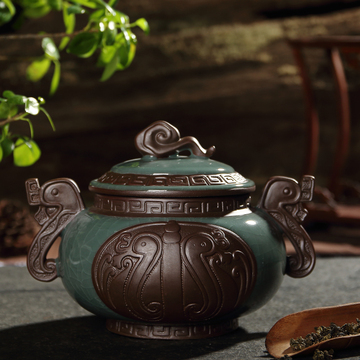 哥窑陶瓷罐  浮雕 大小号储藏 铁观音茶叶罐 密封罐 祥云陶瓷
