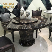 歌伦达 餐桌圆形 欧式天然大理石韩式餐桌椅组合 6人餐台圆桌T336