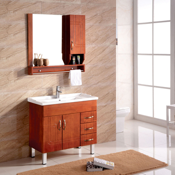 浴室柜橡木组合落地 中式洗漱台盆洗脸洗手面盆柜 实木浴室柜子