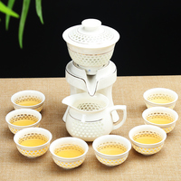 秦艺 全半自动出水陶瓷茶具套装盖碗茶杯玲珑镂空懒人功夫泡茶器