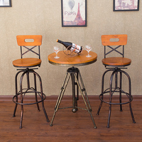 欧式铁艺高脚凳升降吧台椅 实木酒吧桌椅休闲美式咖啡厅桌椅复古