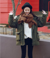 2015冬季新款韩版加厚棉衣外套 女中长款夹棉连帽毛领棉服女大衣