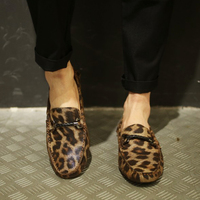 男士夏季新品豆豆鞋复古时尚豹纹小牛材质透气豹纹男鞋子