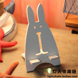 韩国创意木质懒人床头桌面可爱卡通小白兔平板电脑苹果手机支架