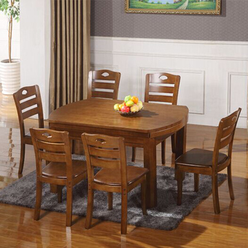 1.2/1.5米中小户型实木餐桌椅组合橡木伸缩可折叠变形圆桌吃饭桌