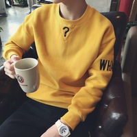 2016秋装新款韩版黄色精致修身卫衣人气字母问号印花男士帅气上衣