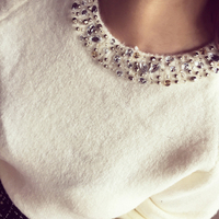 2015年冬季新款女装气质名媛水钻圆领针织衫纯色通勤修身打底衫潮