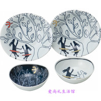 日本进口Jocomomola创意日式卡通陶瓷器碗盘餐具套装礼物礼品