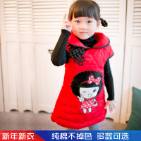 女童唐装旗袍裙中国风新年款冬装演出表演夹棉背心春节连衣裙子