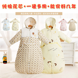纯棉花内胆婴儿睡袋 加长成长型 秋冬季加厚带帽儿童全棉宝宝睡袍