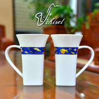雅静带盖大容量咖啡杯马克杯陶瓷杯宽口杯方形杯情侣水杯骨质瓷