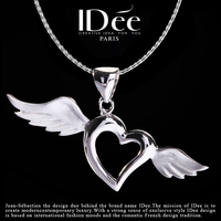 法国IDee情侣925银项链天使时尚吊坠心形翅膀饰品创意生日礼物