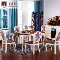 圣茜伯兰家具 全实木餐台白色纯地中海餐桌椅子 欧式田园餐桌组合