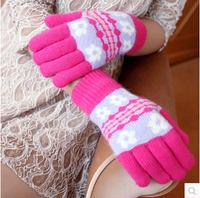 台湾MIT羽绒莱卡保暖手套 花朵成人女生多层加厚针织手套秋冬新款