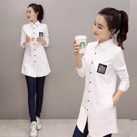 新款韩版衬衣加厚加绒白色学生修身长袖大码衬衫女百搭时尚打底衫