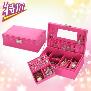 韩国时尚公主盒双层实木质带锁绒布首饰盒化妆盒饰品手表收纳盒