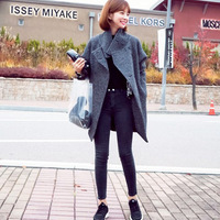 韩国2015冬装新款韩版宽松显瘦中长款修身毛呢外套女风衣呢子大衣