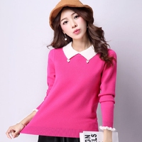 2016韩版新款套头针织衫年轻女士上衣打底衫修身百搭长袖毛衣外套