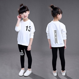 女童长袖套装中大童韩版字母13印花两件套儿童2016年童装一件代发