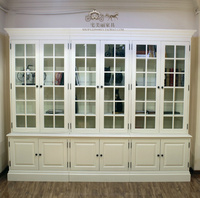 美式乡村实木纯白色六门对开门书柜书橱书架法式别墅储物柜展示柜