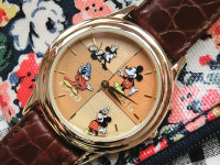 香港正品迪士尼米奇老鼠的计时器第七十周年纪念版镀金真皮手表