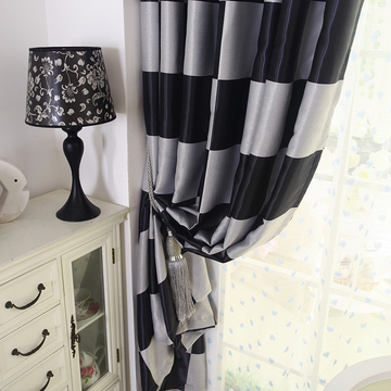 特价地中海格子遮光成品全遮光阳台欧式窗帘布料卧室客厅定制窗帘