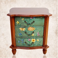 美式手绘床头柜做旧家具两抽斗柜地中海风格柜子彩绘家具