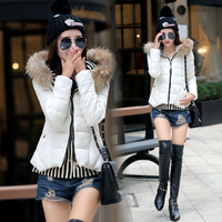 2015韩版冬装新款百搭貉子毛领假两件套短款棉衣显瘦女装外套pzf