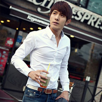 2015夏秋季男士长袖衬衫韩版修身商务正装衬衣西装打底衫白色寸衣