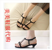 15韩国代购正品女鞋夏季细跟凉鞋时尚个性蝴蝶结低跟t字鞋凉鞋