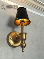 美式全铜现代壁灯 新中式个性镜前浴室灯铜罩欧式复古配黑色灯罩